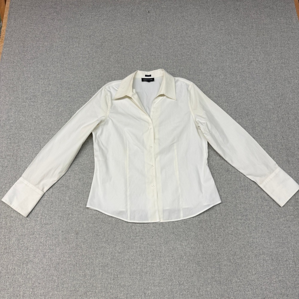 Jones New York Button Down Shirt Size 14 White Cotton Non-Iron Long Sleeve Top